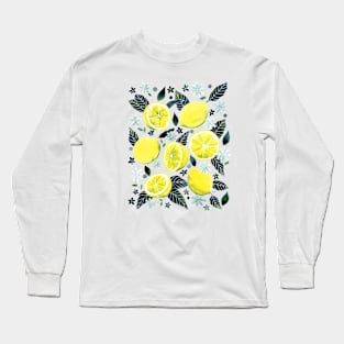 Watercolor Lemons Pattern Long Sleeve T-Shirt